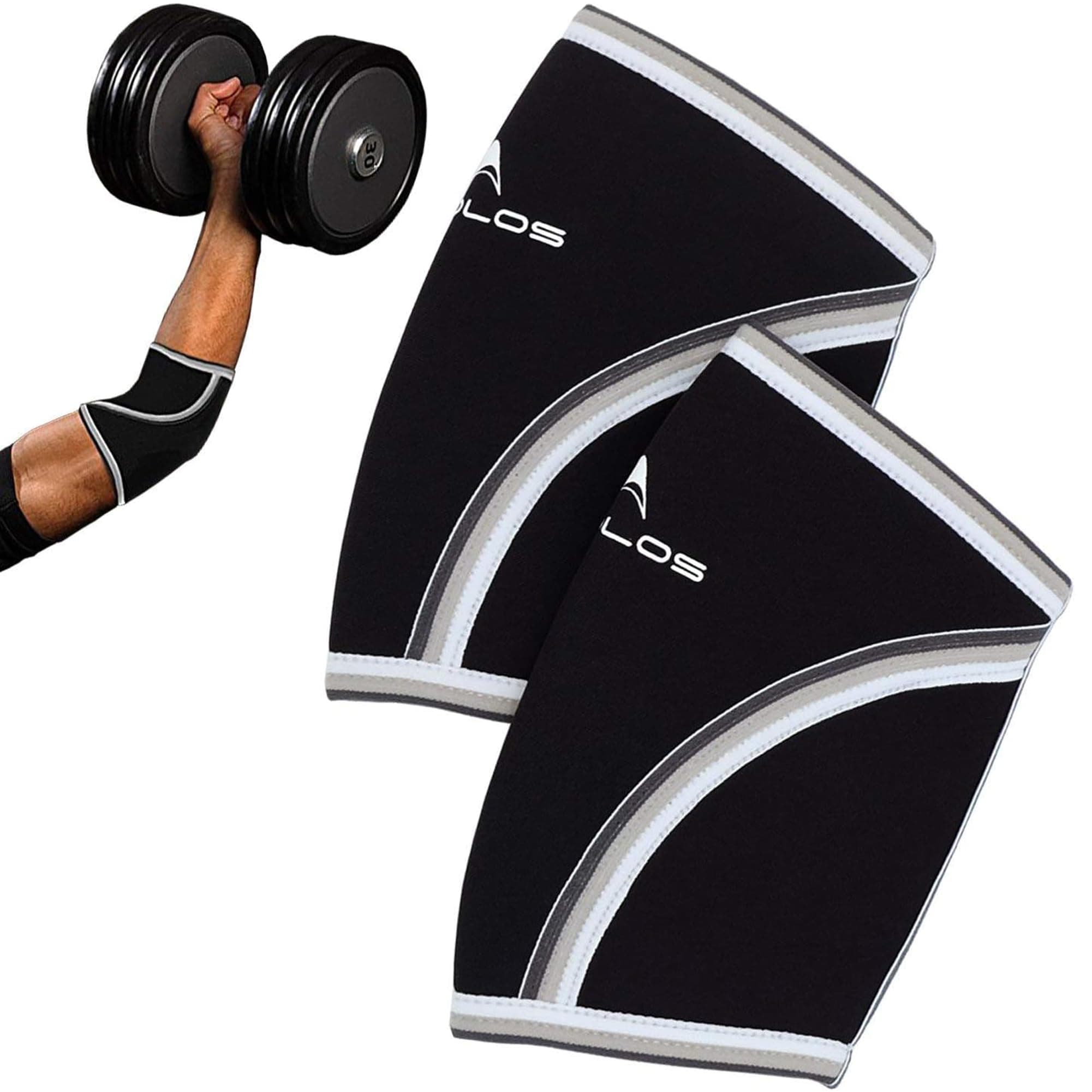 Compression Elbow Sleeves(Pair), 5mm Neoprene Elbow Barces for Weightlifting Powerlifting Tennis Golf and Basketball (Large, Black)