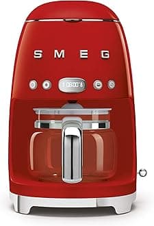 Smeg 50's Retro Style Aesthetic Drip Coffee Machine with 10 Cup Glass Carafe, Auto Start Feature, Keep Warm Plate, and Two Coffee Strength Settings (Red)
