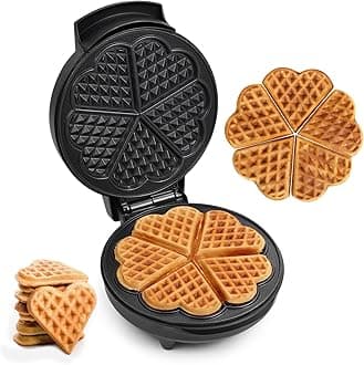 Multi Mini-HEART Waffle Maker Machine- 700 Watts | 5 Heart Waffles at once |Stainless Steel Non-Stick Cooking Plates & Cool Touch Handle | Electric Iron with Indicator Light- Matte Black