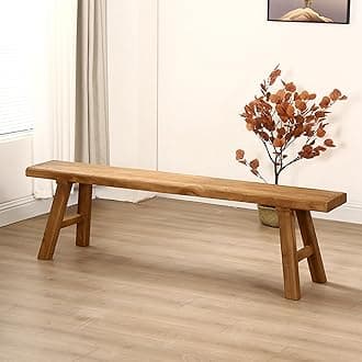 Farmhouse Indoor Wooden Living room Dining Bench, Asian Natural Wood Kitchen Entryway Bench with Armless Design and Short Height, Solid Wood Shoe Bench Entryway Benches，Brown(180*26*45cm/70.9*10.2*17.