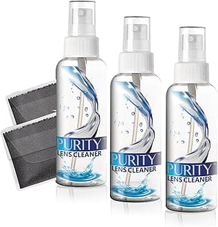Purity Lens Cleaner Eyeglass Kit - 3 x 2oz Travel Size Spray Bottle + 2 Microfiber Cleaning Cloths - Safe for All es (AR Coated Included), Eyeglasses and Screens - Clear