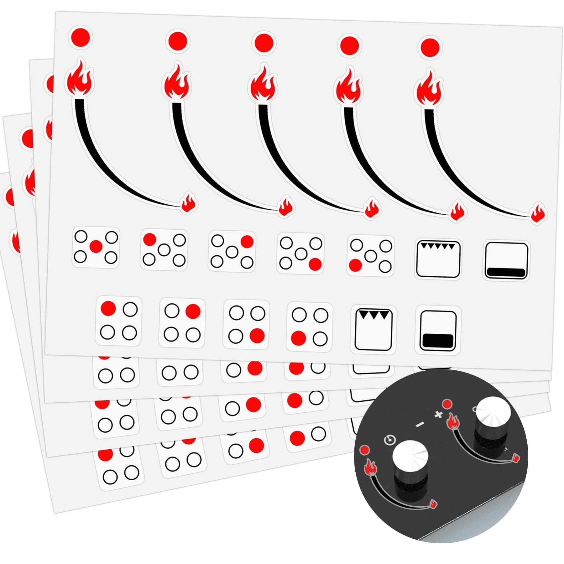 Flame Indicating Stickers Flame Indicators Ring Stove Labels - Oven Replacement Adhesive knob Symbols for Bumper Cooktop Hob Cooker Top Markings 2 Pack