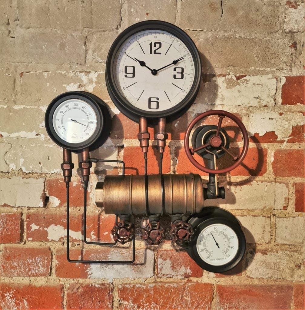 Casadomu Steampunk Clock Industrial Pipe Wall Hanging Large Rustic Loft Decor Timepiece