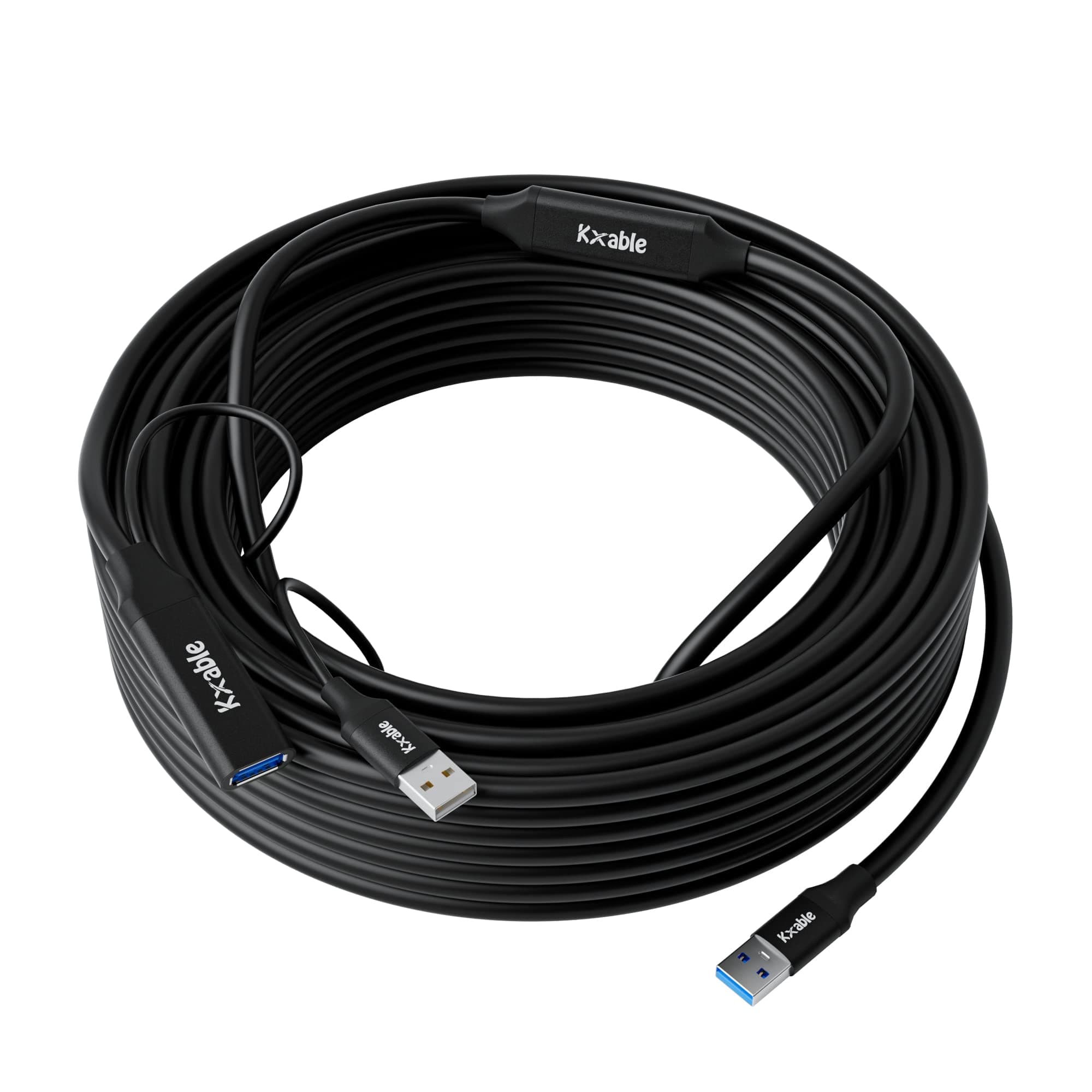 USB 3.0 Active Extension Cable 30 Feet, Type A Male to Female Extender Cord, USB Repeater Cable with 2 Signal Boosters & USB Power Supply, for Laptop, Hard Drive, Printer, Webcam, Xbox, VR, PS4