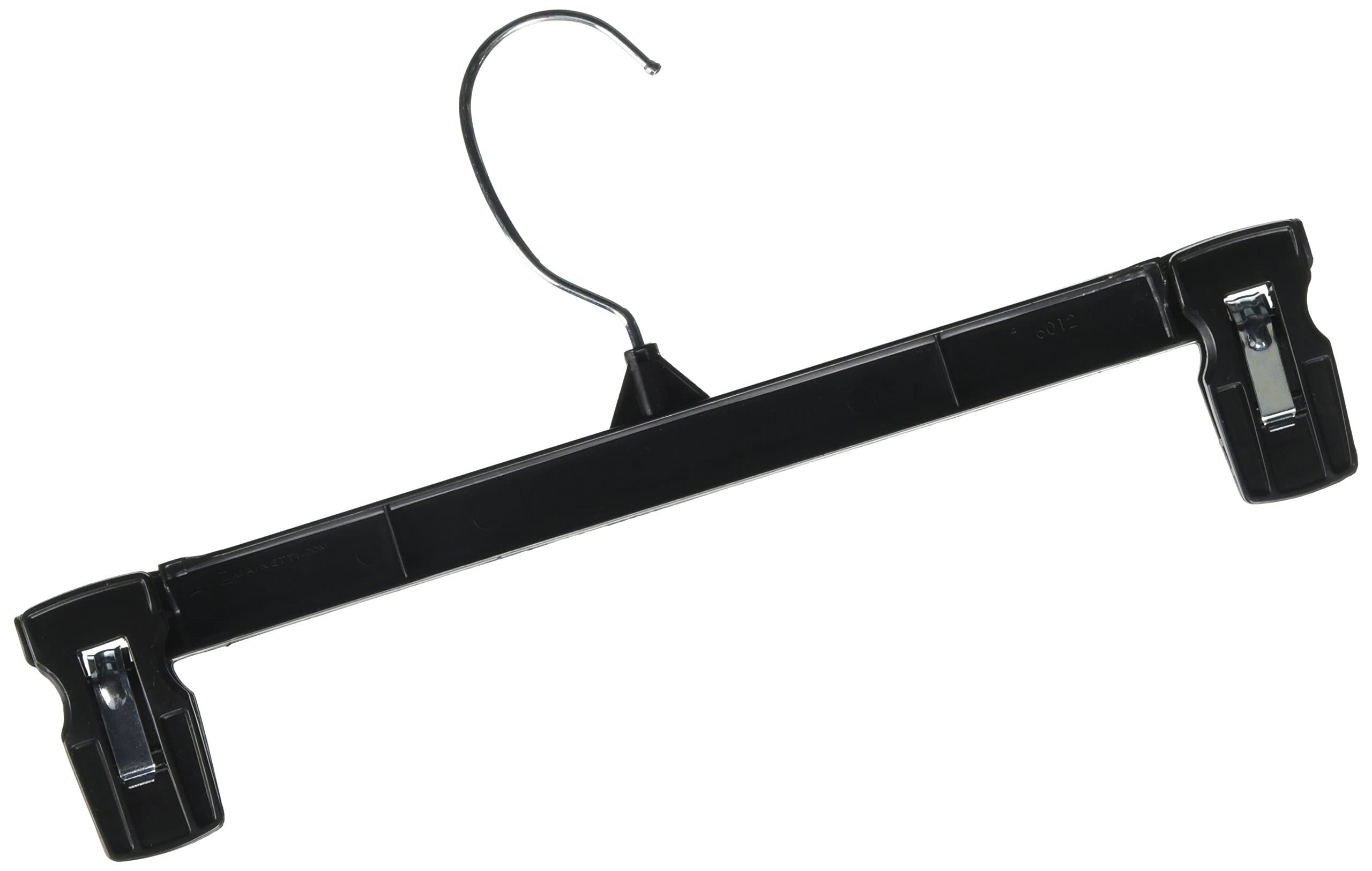 JDM Sorting Bottom Skirt and Pants Hangers Bulk Pack of 25 12 inch Recycled Plastic Heavy Duty Thin Non Slip Black Pinch Clip Clasp Break Resistant Grip Hangers with Polished Metal Swivel Hooks