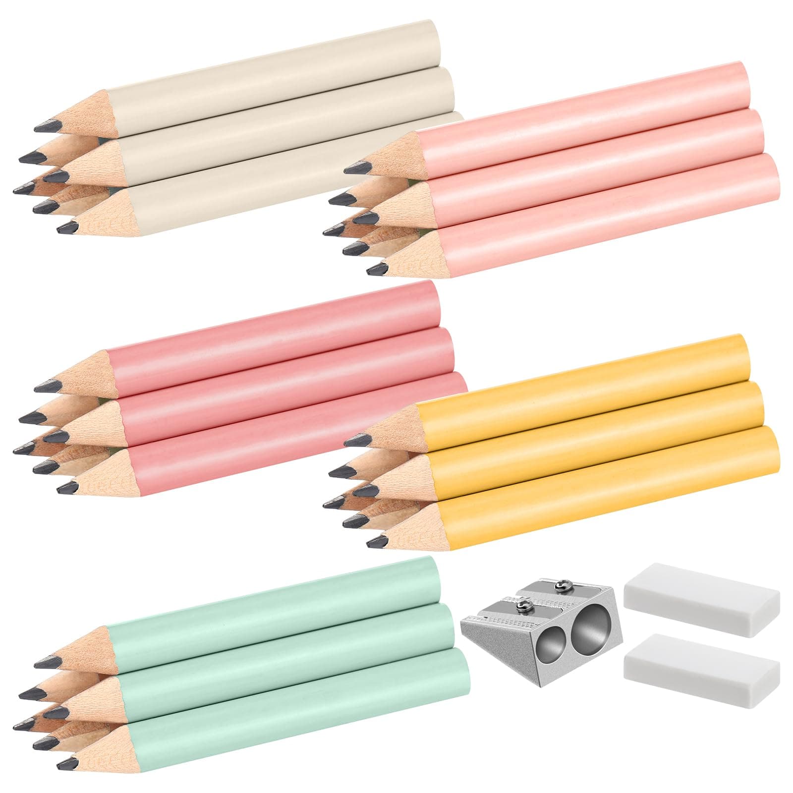Marspark 30 Pcs Short Triangular Fat Pencils Bulk 3.5 Inch Wooden Triangular Jumbo Pencils with Sharpener and 2 Erasers for Preschoolers, Kindergarten, Toddlers, Beginners and School(Lively Colors)