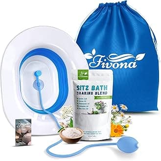 Fivona 4-in-1 Sitz Bath Soak Kit for Hemorrhoids and Postpartum Care 1 Pack of Blend Made of Epsom Salt and Essential Oils Toilet Expandable Seat Storage Bag and Hand Pump for at Home Perineal Soaking