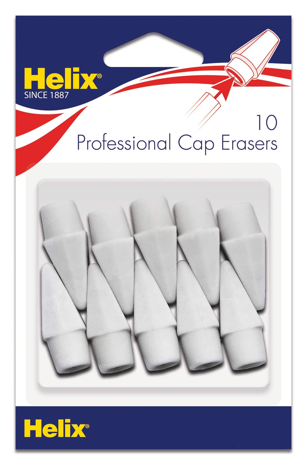 Helix - Professional Pencil Cap Erasers 10ct - Efficient Correction - Durable & Clean - Ideal for Students and Professionals - Latex free
