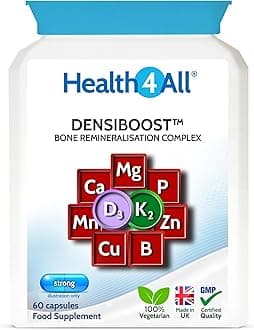 Health4All Densiboost Bone Remineralisation Complex 60 Capsules with Magnesium, Calcium, Manganese, Phosphorus, Copper, Boron, Zinc, Vitamin D3 & K2 MK-7, Bone Health Supplement, Made in UK