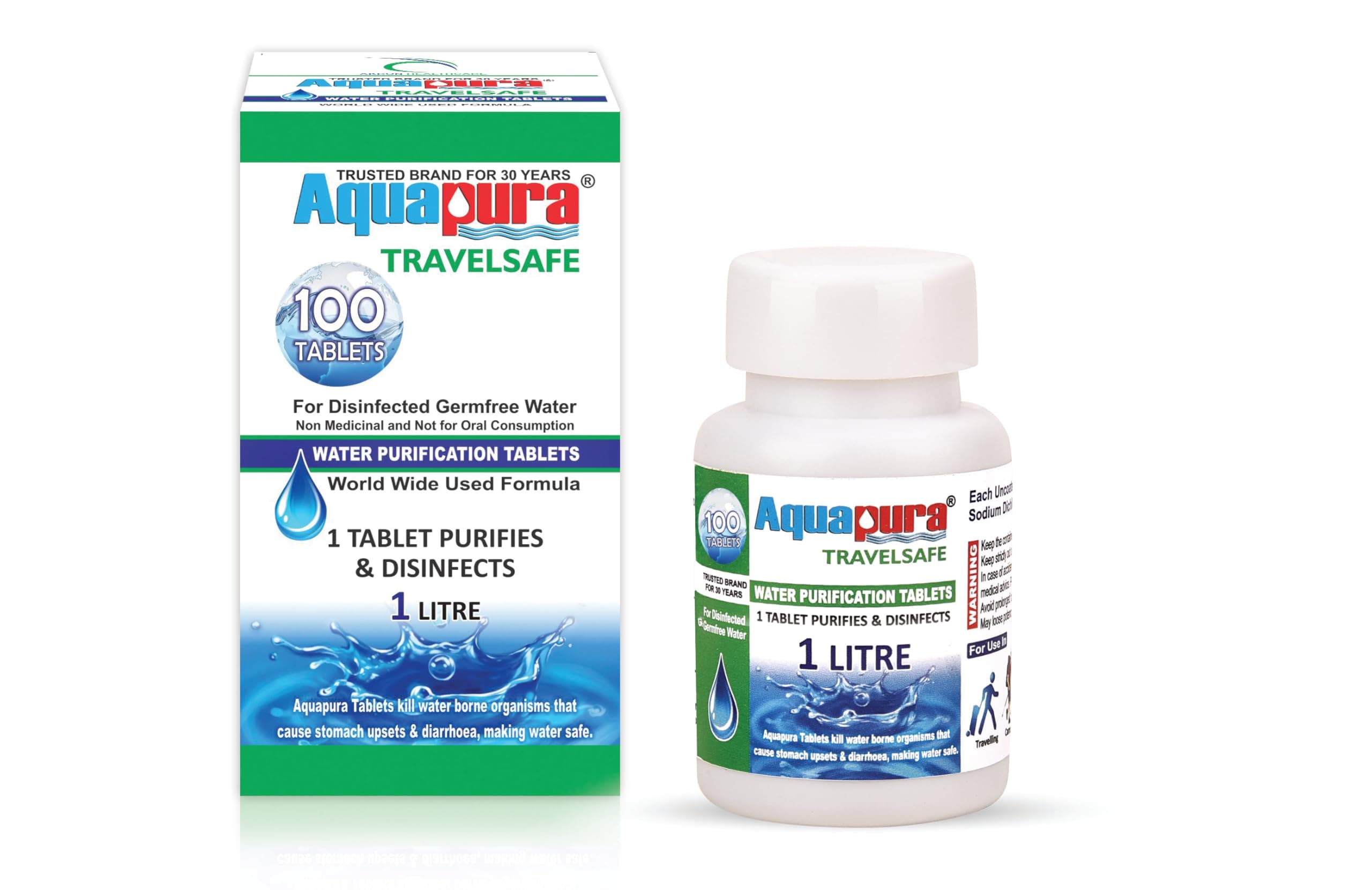 Travelsafe Wat Purification Tabs, 100 Tablets Pack, Each Tablet For 1-2 Litres Water (Water Purifiers), 3 Years Shelf Life & Warranty