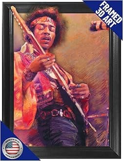 Jimi Hendrix 3D Poster Wall Art Decor Framed Print | 14.5x18.5 | Classic 60s Rock Legend Posters & Pictures | Memorabilia Gifts for Guys Bedroom Man Cave | Urban Street Art Woodstack