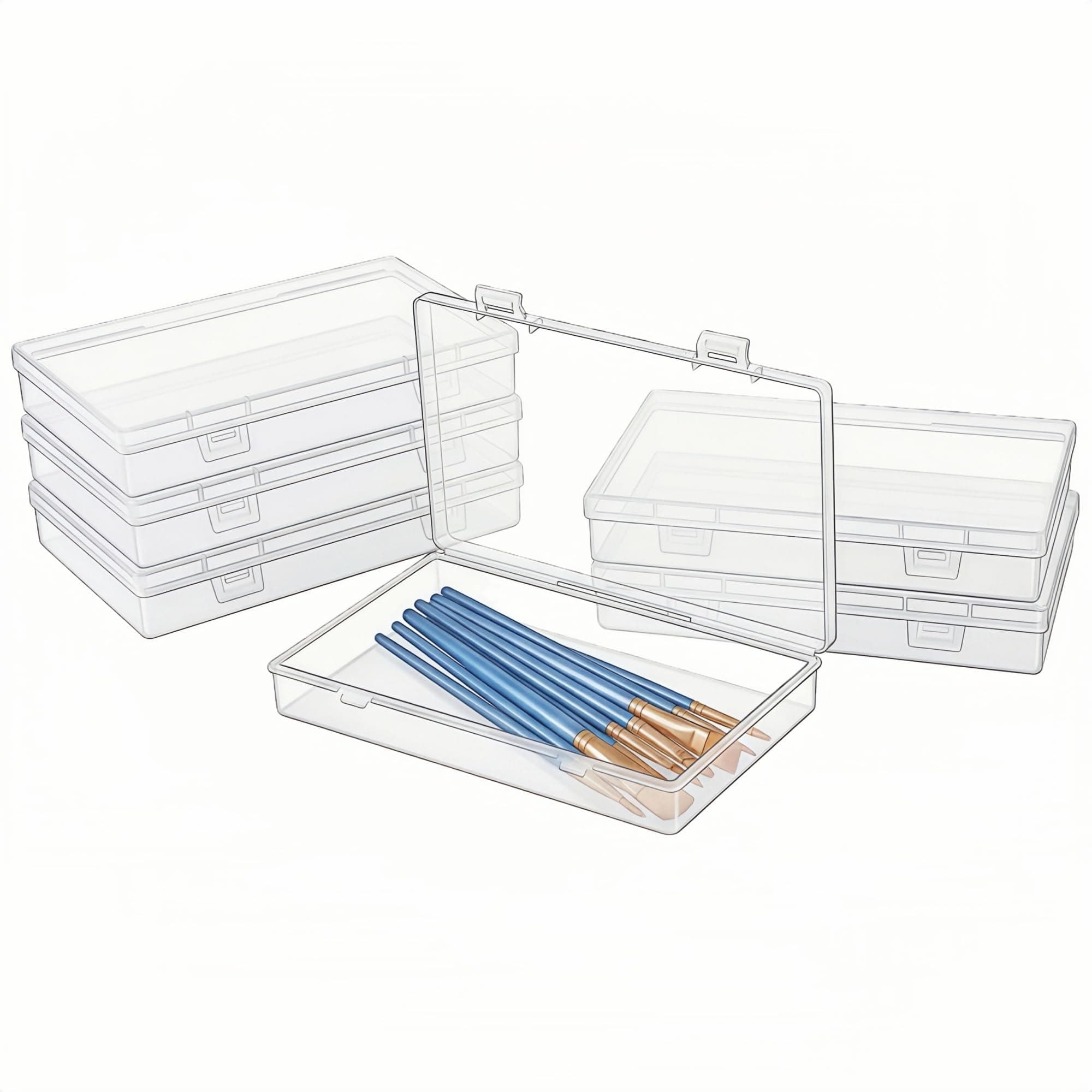 LJY 6 Pieces Rectangular Empty Mini Clear Plastic Organizer Storage Box Containers with Hinged Lids (7.1 x 4.3 x 1.2 inch, Transparent)