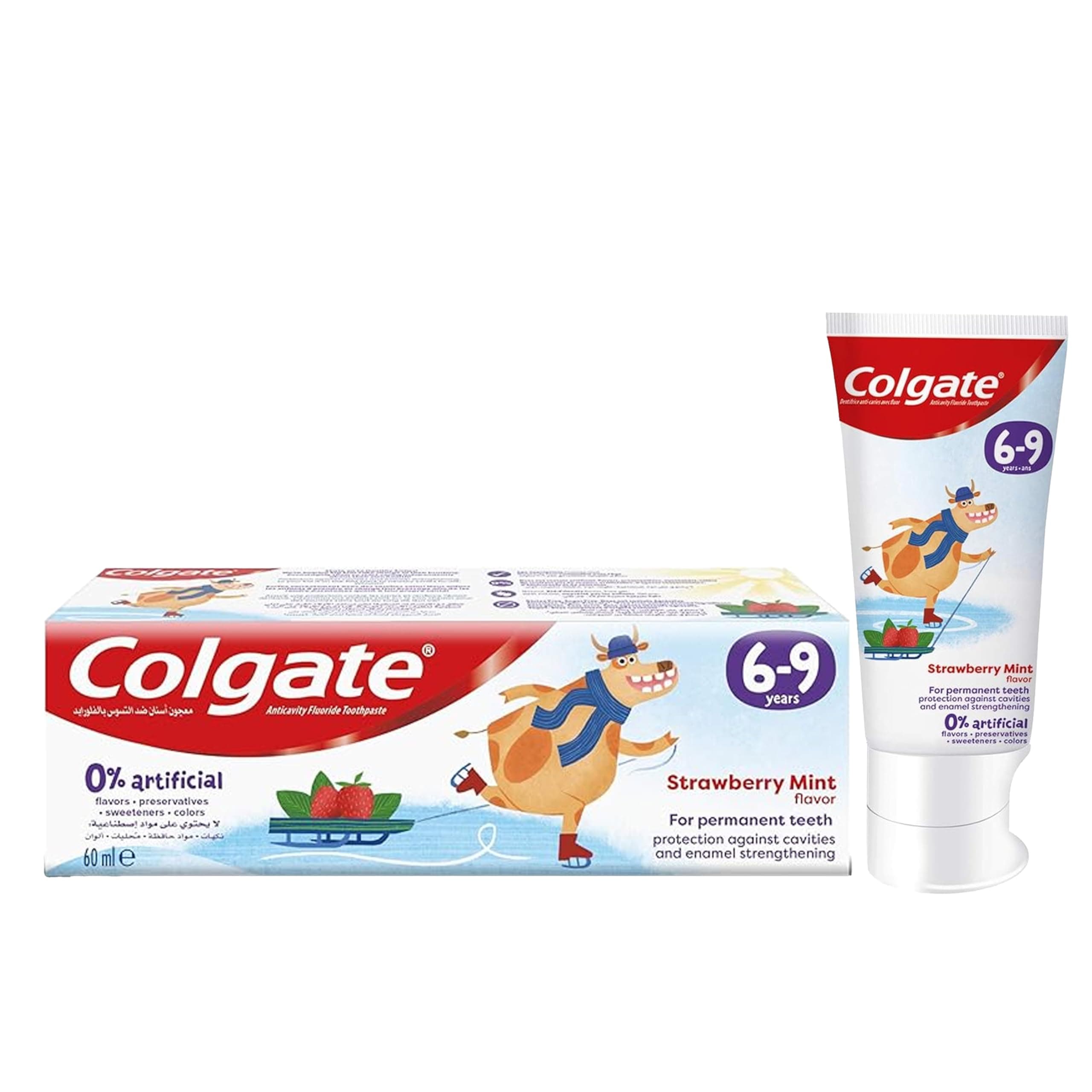 Toothpaste 6-9 Strawberry Mint Flavor Kids Toothpaste With Fluoride Gel, 60ml, 1 Pack