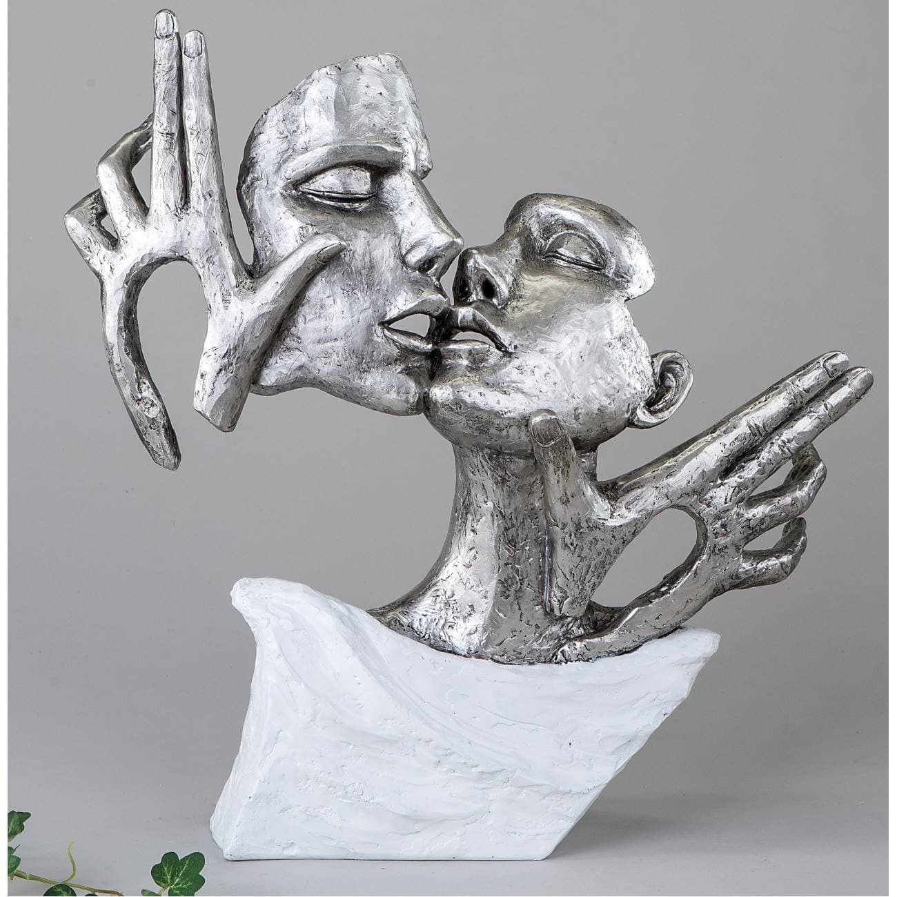 Decorative Bust Bronze Sculpture Lovers Gift Statue Anniversary Present Ceramic White / Silver, Height 36 CM