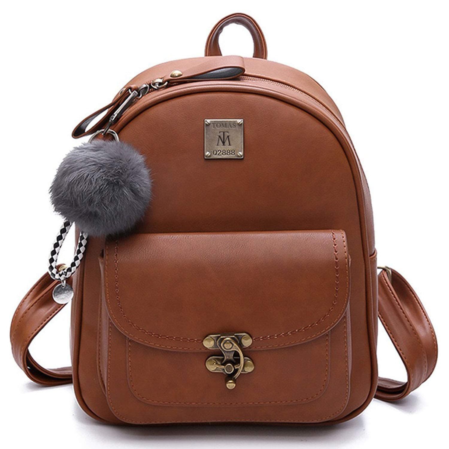 Leather Backpack, TOMAS Mini Backpack for Women PU Leather Small Backpack Ladies Shoulder Bag Casual Travel Daypack