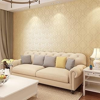 Wolpin Wall Stickers Wallpaper Floral Damask (45 cm x 10 m) Pattern Embossed Beige Flowers Living Room Stylish Decoration Self Adhesive, Beige