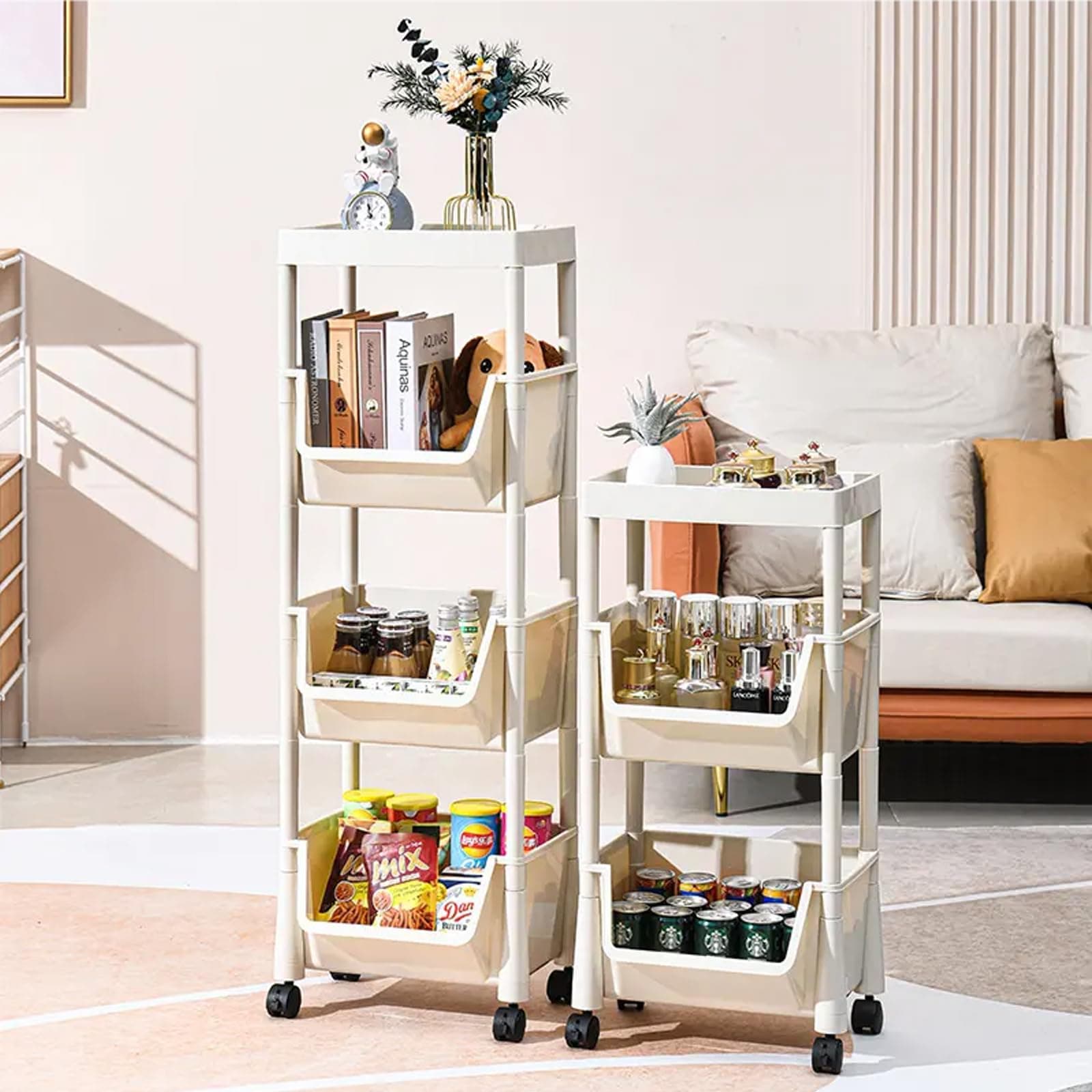 4 Tier Rolling Cart Organizer, Plastic Trolley with Wheels,Multipurpose Utility Cart, Movable Bathroom Organizer, Storage Cart For Toy/Kitchen/Snack/Makeup/Home/Office