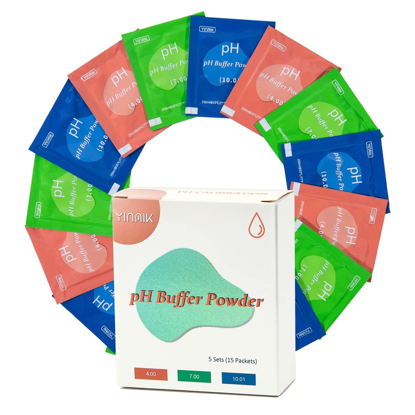 15 Pack PH Calibration Powder, 5 Each for PH 4.00, PH 7.00 and PH 10.01 Calibration Buffer Powder, PH Tester Calibration Packets for PH Meters