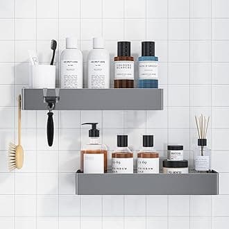 Kitsure Shower Caddy XL - 2 Pieces Self-Adhesive Shower Organiser, Drill-Free Shower Shelves for Indoor Shower, Rustproof Stainless Steel Shower Shelf for Bathroom, Silver Grey