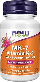NOW Supplements, Vitamin K2 (MK-7) 300 mcg, Extra Strength, Supports Bone Health*, 60 Veg Capsules