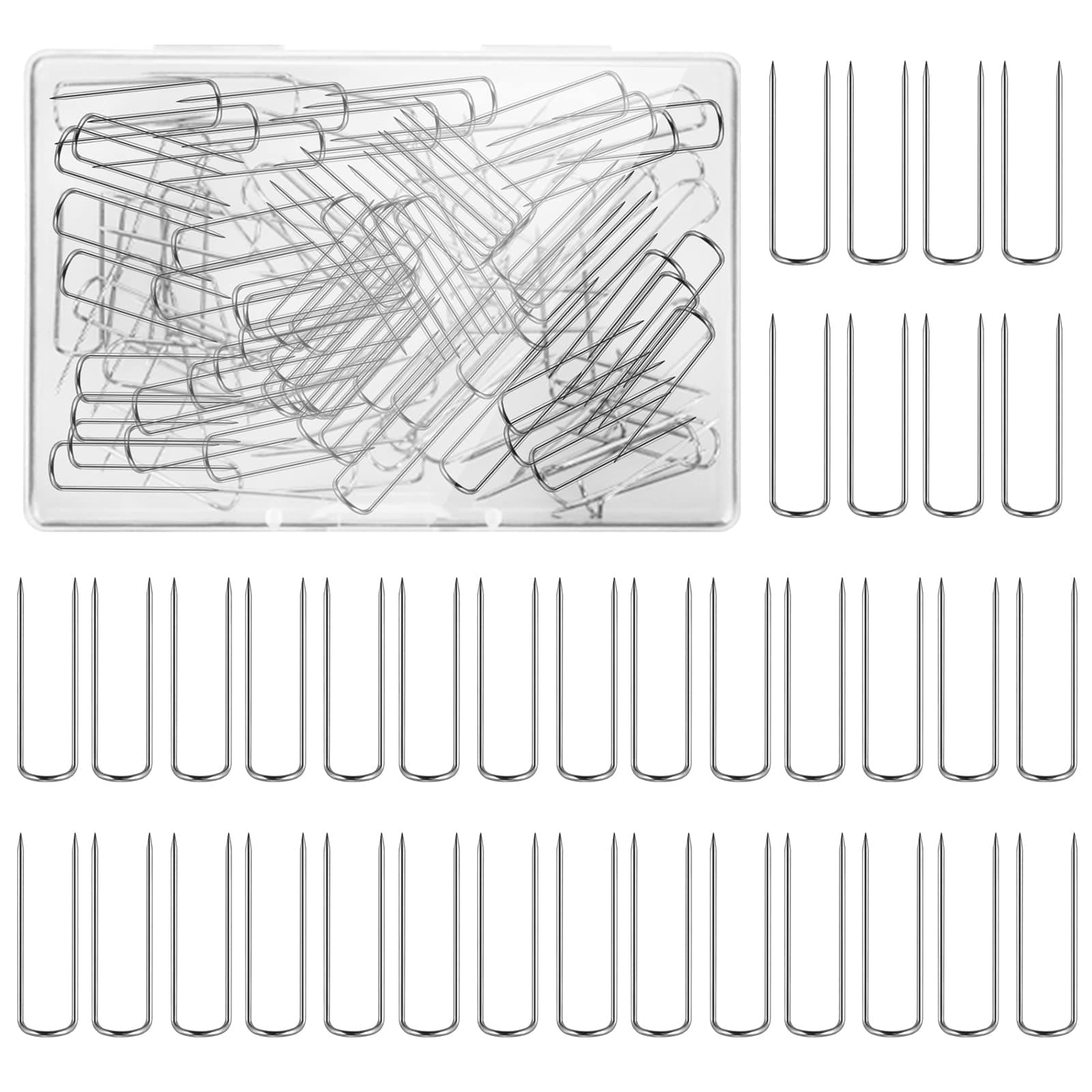 Grevosea 100 Pieces Sewing U-pins Fork Pins for Fabric Craft Pins Quilting Pins Double Blocking Pins Ornament Hanger U Hooks for Sewing Fabric Craft Jewelry Making 0.91 x 0.2 Inch