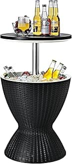 Ice Bucket Table, 30L Multifunctional Ice Beer Drinks Storage Holder with Height Adjustable Tabletop, Outdoor Garden Patio Deck Cool Bar for Camping Picnic Party (Black)