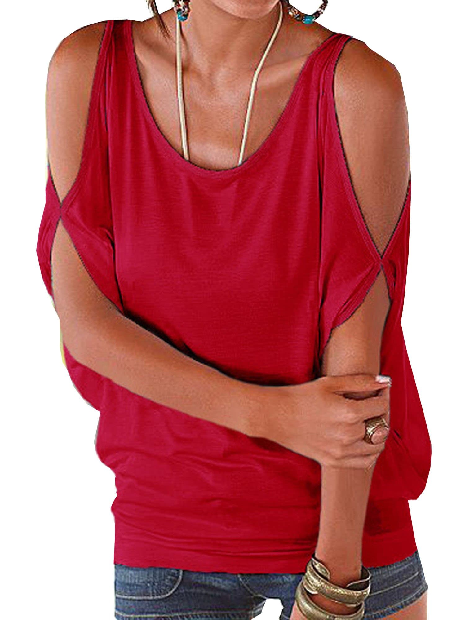 Women's Off the Shoulder Shirring Drape Top Red Small