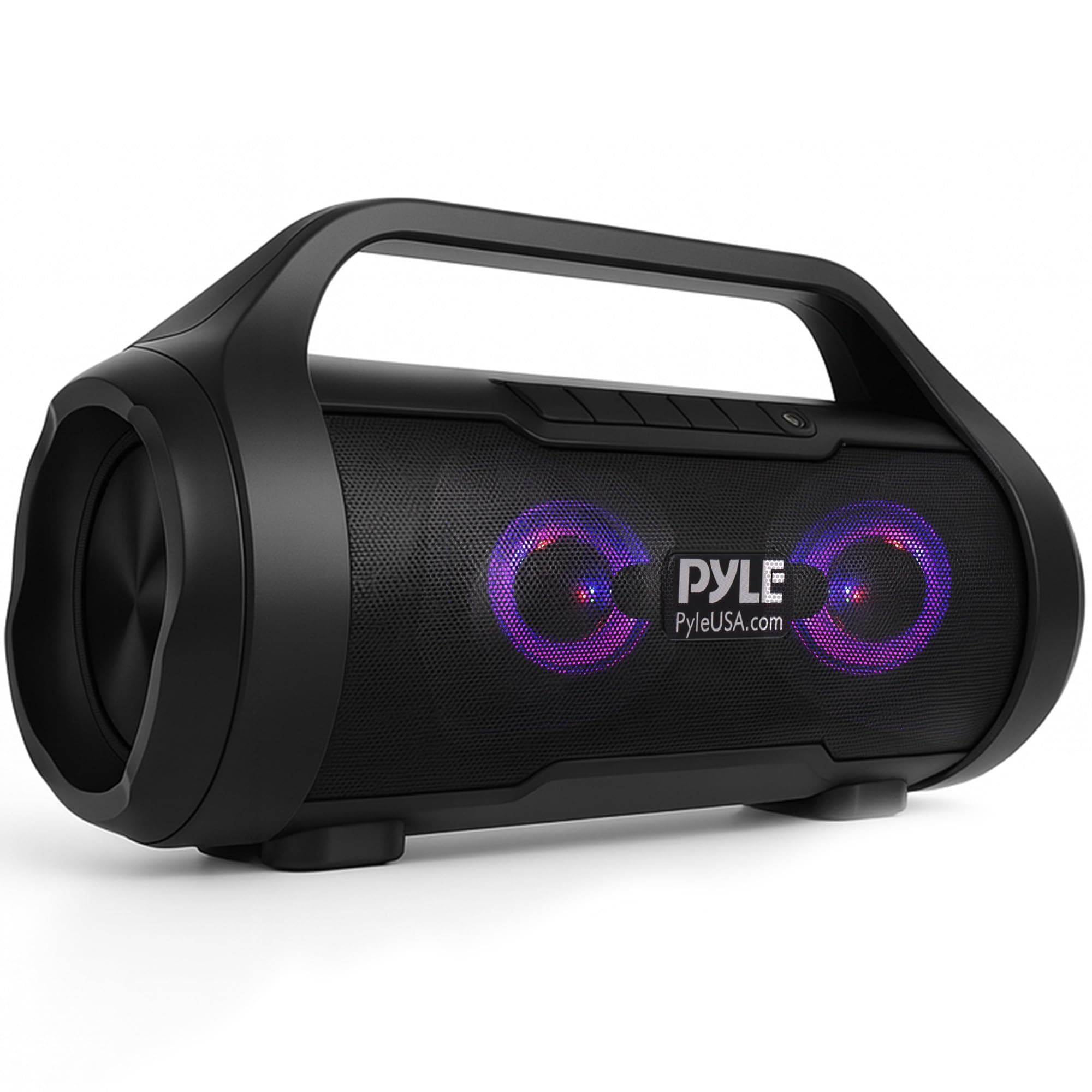 Portable Bluetooth Boombox Speaker - 40W Max Power, 2.0 Channel Rechargeable Barrel Style Speaker with TWS, LED Lights - AUX In, USB-C, MicroSD Card and FM Radio, Voice Control - PBMWP185