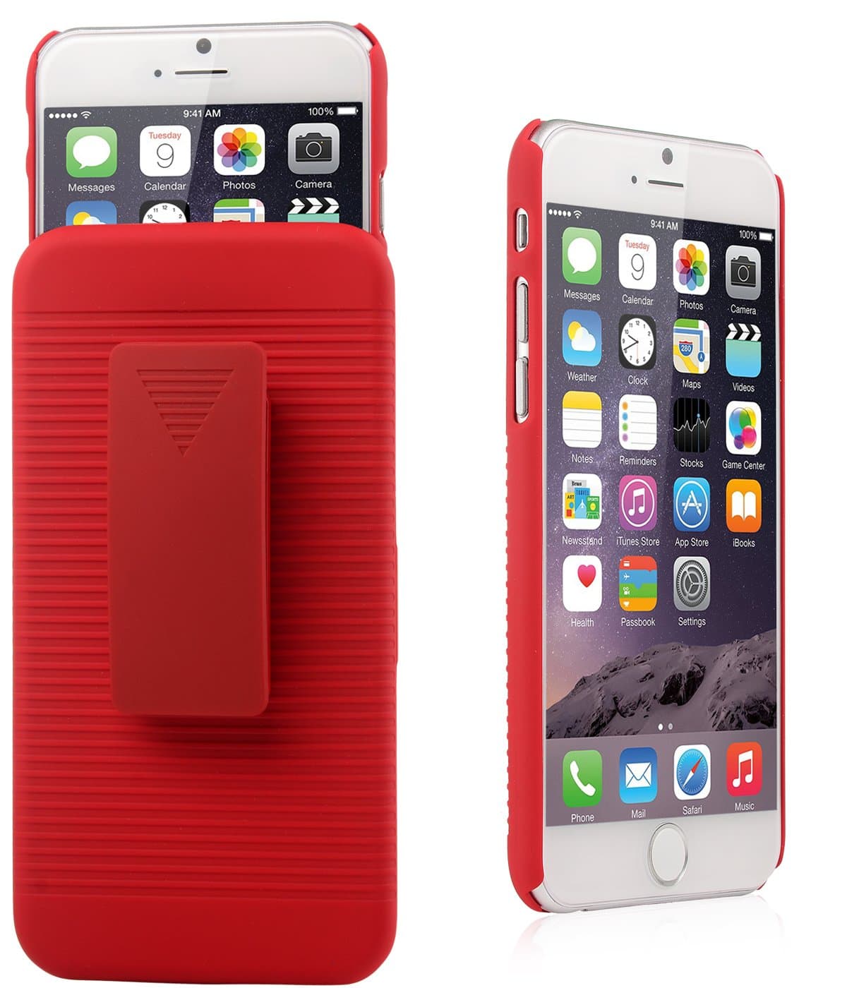 ® Ascend Series [Kickstand] Slim Hard PC Shell [Heavy Duty] Full Body Protection Slidable Cover Case [ Anti drop, Anti scratch, Anti slip, Anti shock ] with Kick-Stand Feature for Hands-Free Video Watching and Holster clip swivel for iPhone 6 (4.7-inch) [Red]