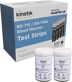 Kinetik Wellbeing Blood Glucose Test Strips, Pack of 100 - Compatible with Kinetik Monitor BG-710 - Home Diabetic Glucose Strips Used by the NHS - For Blood Sugar Level Monitors & Diabetes Management