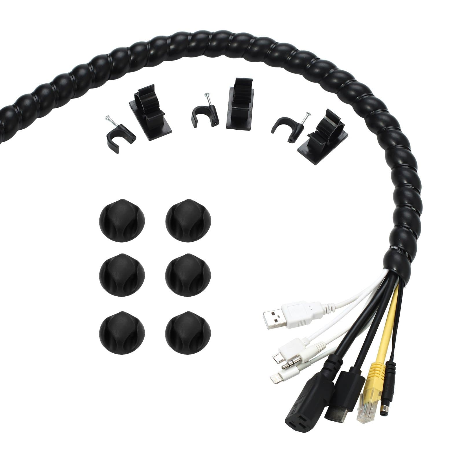 Cable Organizer Cord Management System for TV Computer Home Entertainment Projector Cable Winder Organizer Management Wire Storage Device with Cable Clips Holders --10 Feet(0.63inch)