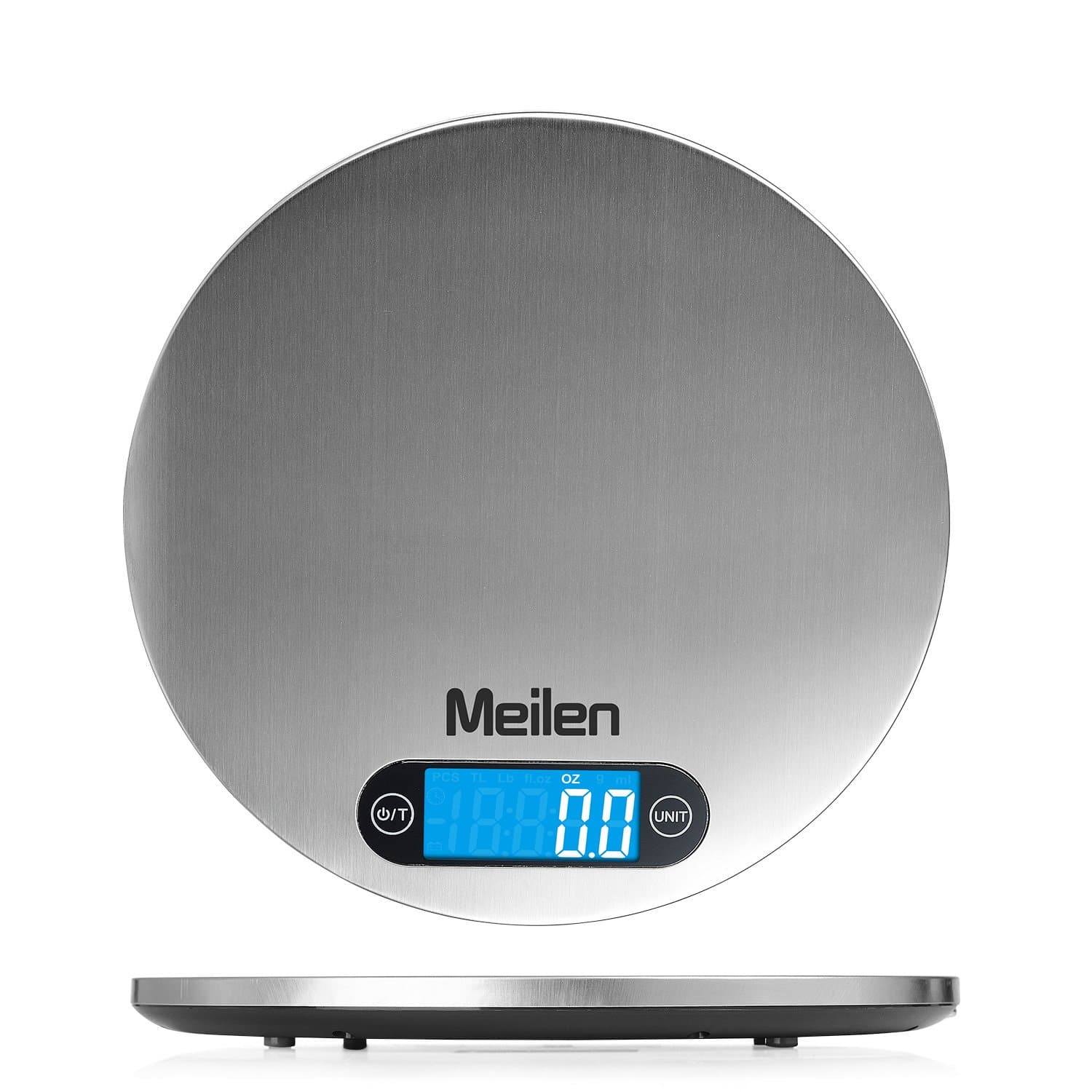 Digital Kitchen Food Weight Scale w/Hanger,Touch Button,High Precision w/Back-lit LCD Display and Tare Function,Small Round Stainless Steel Platform w/Units oz, lb,g,ml (0.1 oz,11lb/5kg)(Silver)