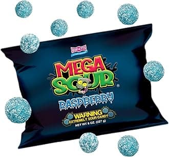 Mega Sour Candy Raspberry 227g - Trendy Sweet Bags - Traditionally Handmade Sweets - Sour Coating Lasts 20 Seconds - Candies for Party Bag, Gift Hamper, or Hamper Box