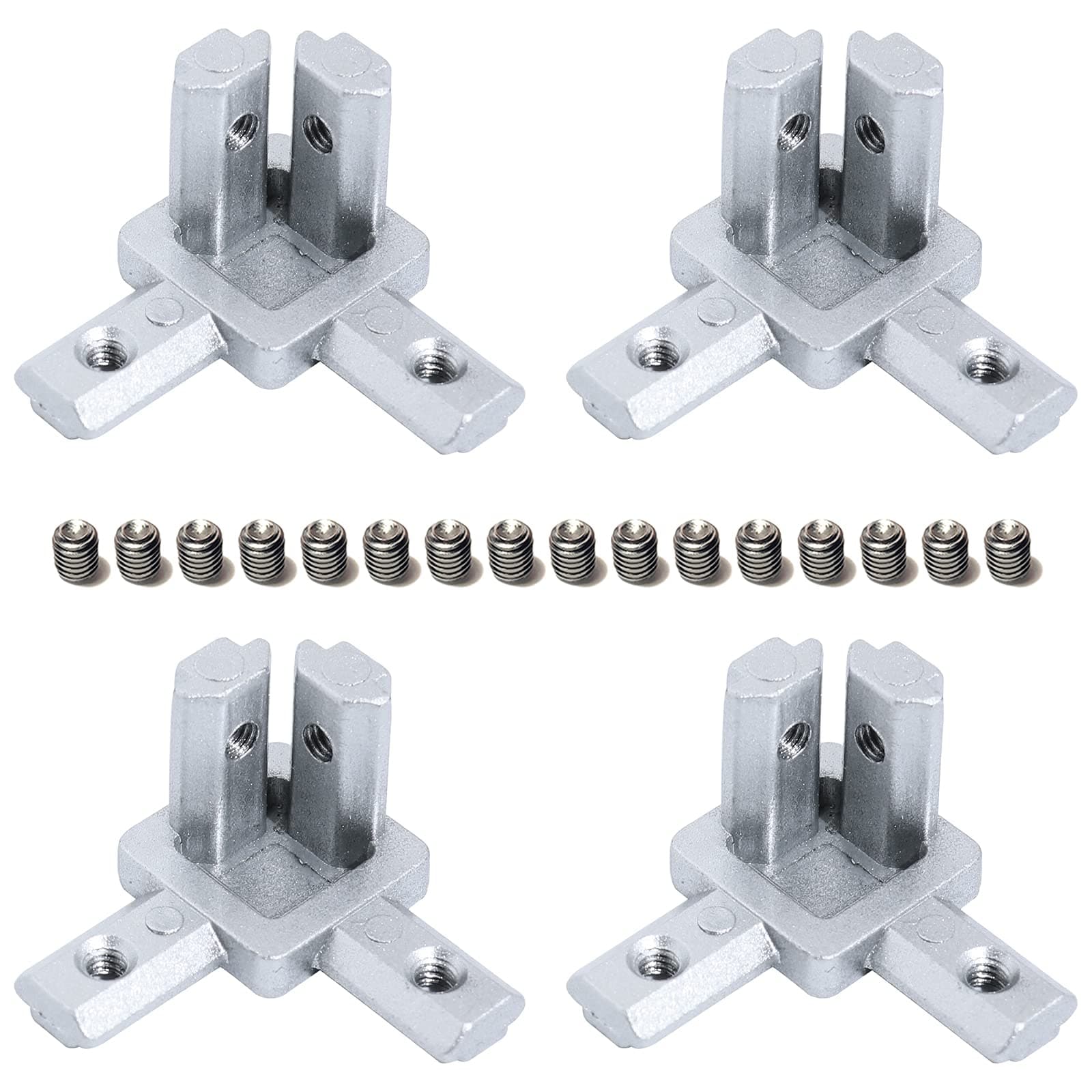 4-Pack Silver 3 Way Bracket European 3-Way End Corner Bracket Connector,for 2020 Series Aluminum Extrusion Profile with Screws and Wrench