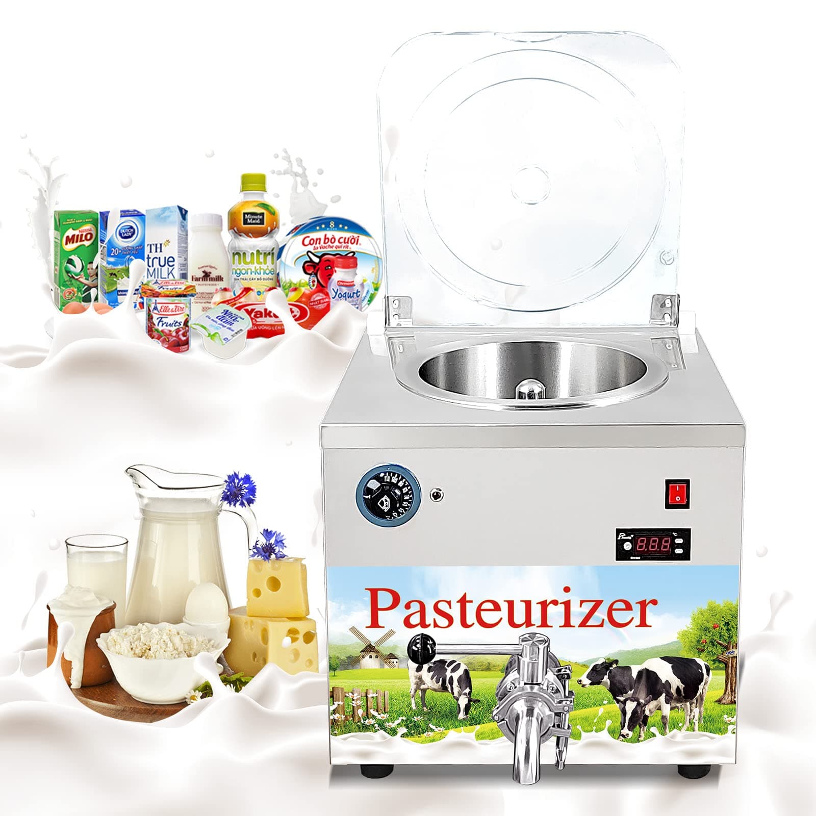 Kolice Commercial Milk Pasteurization Machine, Gelato ice Cream Mix Pasteurizer, Pasteurization Machine, Pasteurizer, Sterilization Dairy Equipment, countertop design, 13L volumn