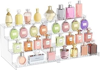 Lifewit 4 Tier Clear Display Riser Stand with Decorative Secure Fences, Tool-free Assembly, Plastic 12 Inch Perfume Organizer, Display for Figures, Cupcake, Dessert, 2-pack