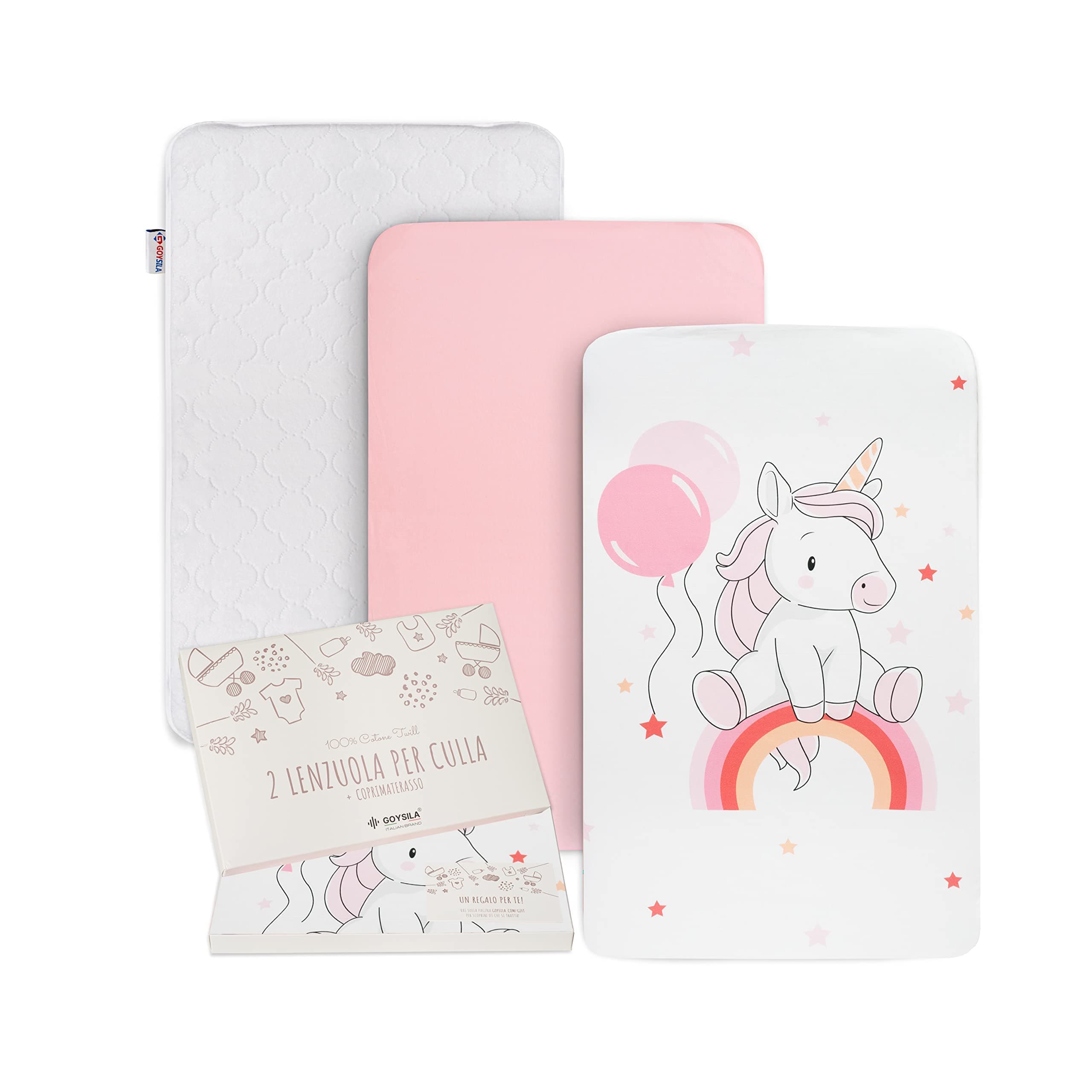 Next To Me Fitted Sheets Next2Me 3-Piece Set Mattress Protector 100% Cotton Oeko-Tex Mattress 83x50 Complete Crib Cosleeping Corners Baby Cot Bed Unicorn