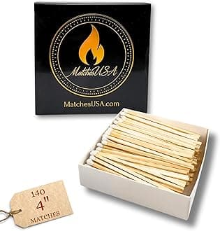 140-4" White Matches in Decorative Box | Choose from 2", 3", 4", 5", 8" Wooden Safety Matches or Matchbox | Refill or Replacement Match Gift Set or Wedding Favors | Strikers Included (4" Box)
