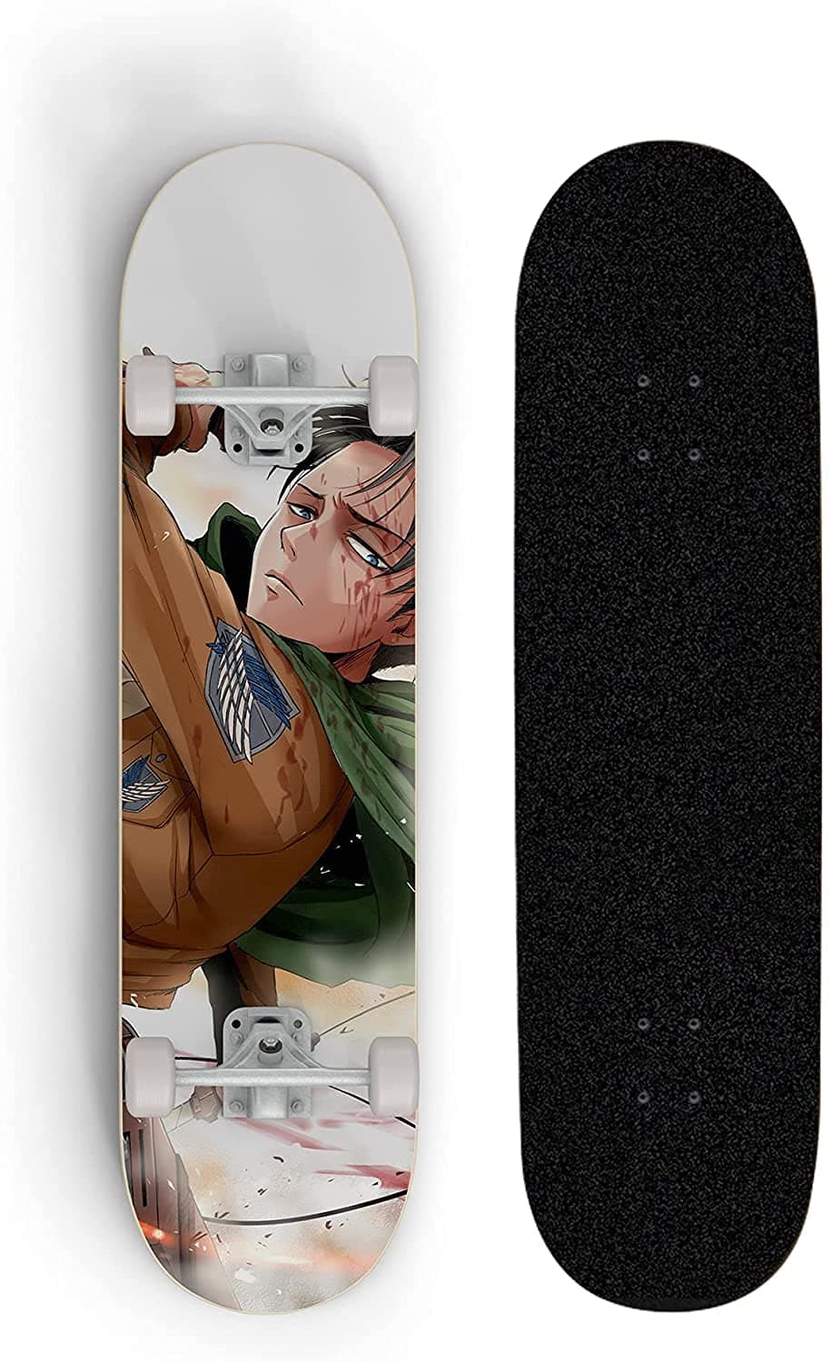 Anime Skateboard For Attack On Levi/Rivaille/Rival Ackerman, 7 Layer Canadian Maple Wood Tricks Skateboard Suitable For Beginners And Professional Teen Skates