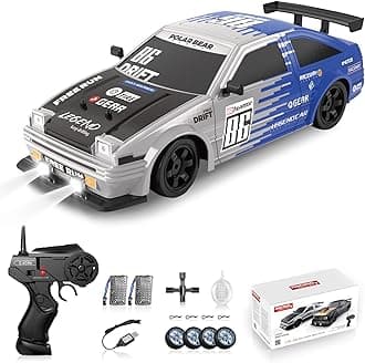 RC Drift Car 2.4GHz 1:16 Scale 4WD High Speed Remote Control Cars Vehicle with LED Lights Two Batteries and Drifting Tires Racing Sport Toy Cars for Adults Boys Girls Kids