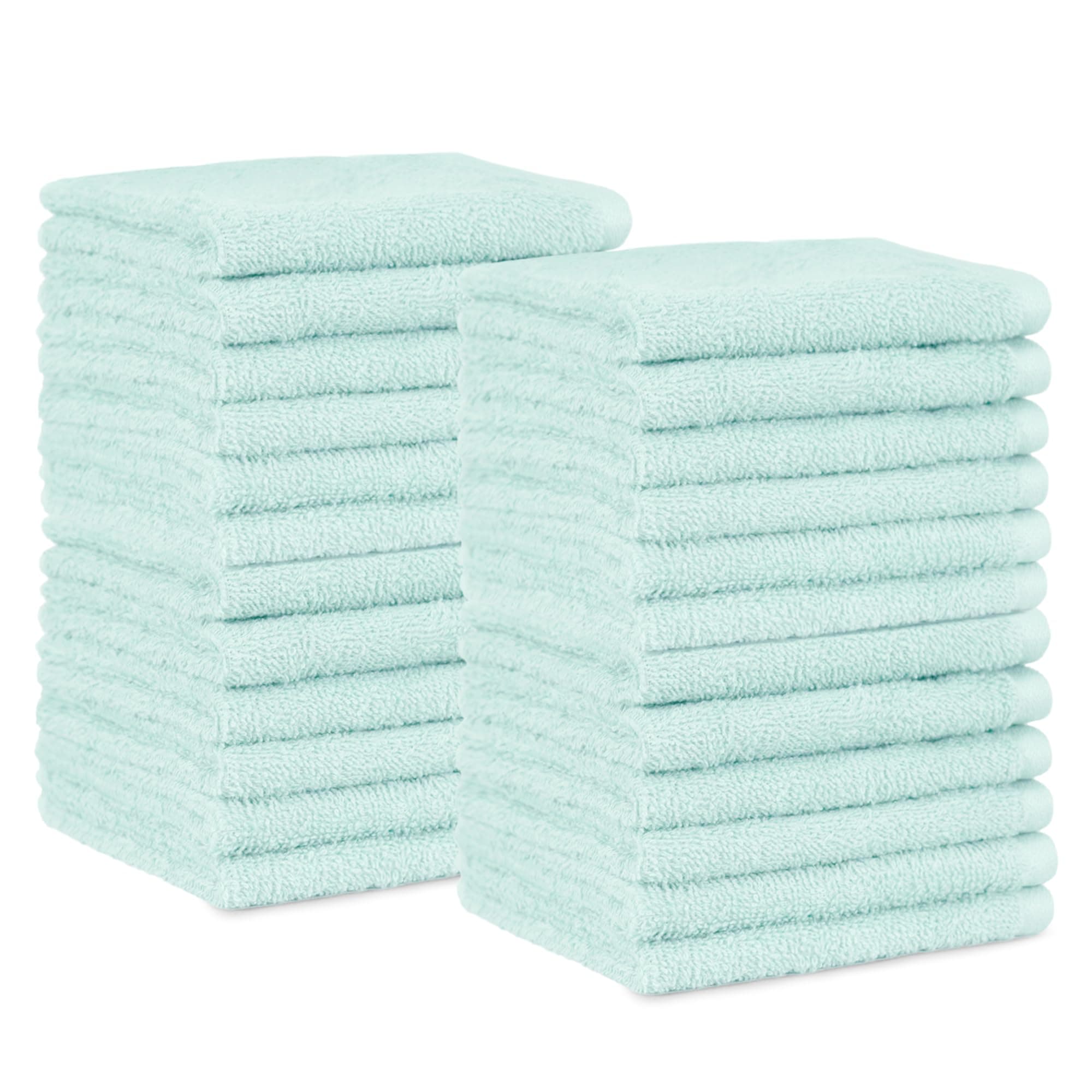 Amazon Basics face Towels for bathroom, 100% Cotton Extra Absorbent washcloth, Fast Drying - salon towel - 24 Pack Ice Blue (12 x 12 inches)