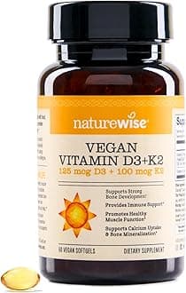 NatureWiseVegan Vitamin D3 5000iu (125 mcg) + Vitamin K2 (100mcg VitaMK7) Healthy Muscle Function, and Immune Support, Non-GMO, Gluten Free in Cold-Pressed Olive Oil, (Mini Softgel), 60 Count