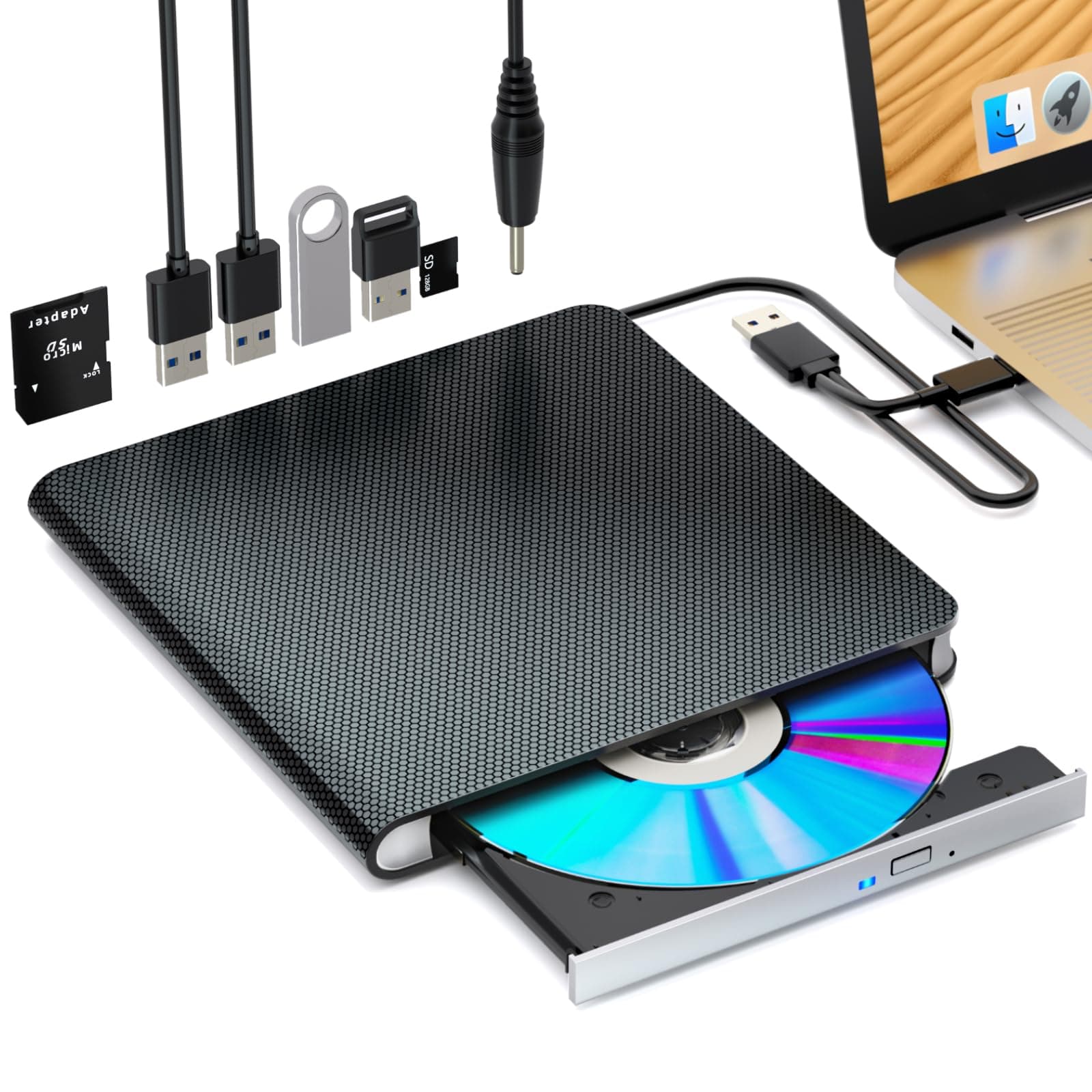 External CD/DVD Drive Portable DVD Drive USB3.0/TPC Portable CD Drive Can Read CD/DVD is Suitable High Speed Data Transfer for Laptop/Desktops Windows xp /7/8.1/10/11