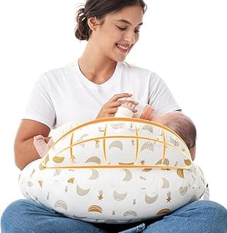 Original Nursing Pillow for Breastfeeding-Pioneering Safety Fence- Wider Feeding Pillows for More Support for Mom & Baby- Easier Nursing & Hand Free- Fit for All, Removable Cotton Cover