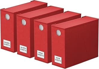 SpaceAid 4 Pack Bed Sheet Organizers and Storage, Foldable Sheet Organizer for Linen Closet, Sheets Set Folder Keeper with Window XL (Queen & King Size) Bedding Container (Red, 4 Pack)