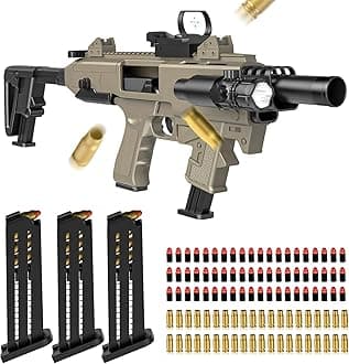 Cosplay Dress-Up Accessories Glock Soft Bullet Toy Gun, Shell Ejecting Toy Pistol, A Variety of Combination Gameplay, 3 Clips, Gifts for Boys Girls Birthday (Style 3)