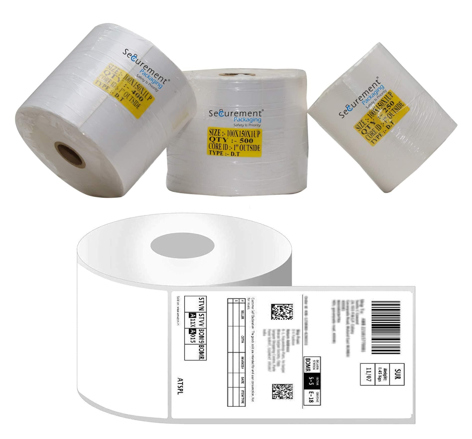SECUREMENT® Direct Thermal Label Rolls Address Stickers for Ecommerce Shipment and Sellerflex Shipping Label (4"x6" inch) - 100 mm x 150 mm (250 Labels Roll, 1 Roll)