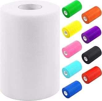 Tanstic 1Pc White Tulle Fabric Roll, 6 Inch x 100 Yards Tulle Ribbon Fabric Spool Fabric Tulle Roll for DIY Tutu Bow, Birthday Party Wedding Decorations