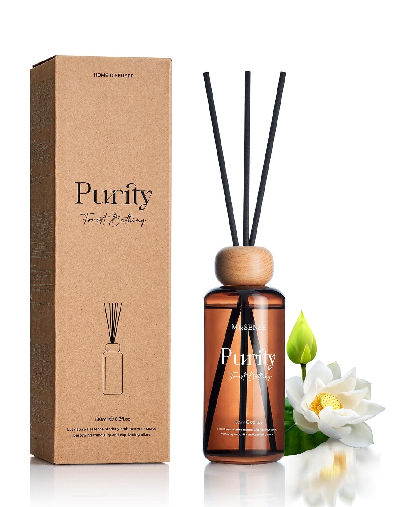 ‌M&SENSE Forest Bathing Reed Diffuser: 6.3 fl oz Fig & Lotus Scented Aroma Set with Light & Subtle Fragrance, Long-Lasting Non-Toxic Natural Essential Oil Diffuser for Office Shelf Decor Small Spaces