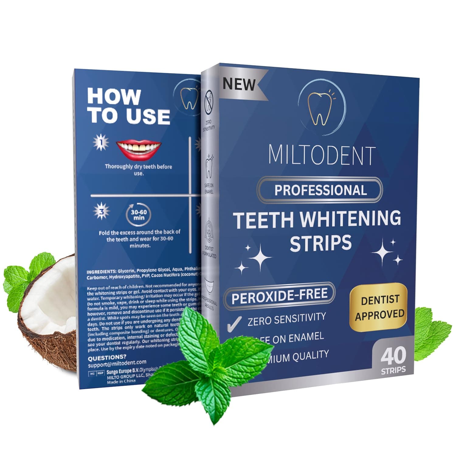 MILTODENT Sensitive Teeth Whitening Strips (40pcs) - White Strips for Teeth Whitening Making The Perfect Teeth Whitening Kit and Teeth Whitening Strips - Dentist Approved
